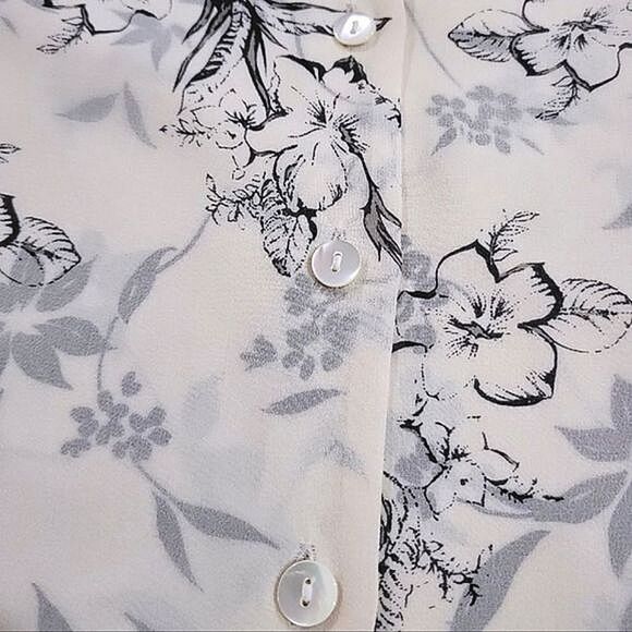 Vtg cream silk chiffon floral print round neck short sleeve blouse - Picture 8 of 15